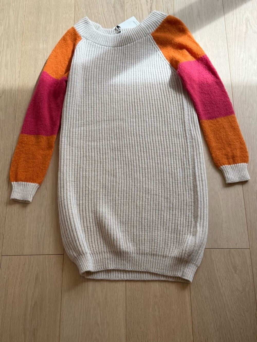 COCOGIO Italy Knit Sweater Dress Alpaca Wool Blend Cream Colorblock Sleeve M - Picture 3 of 6